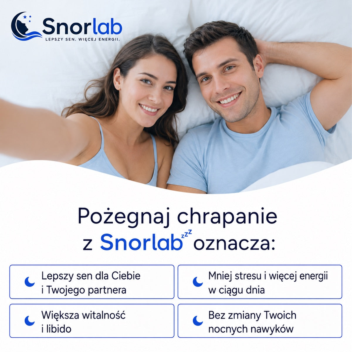 Para śpiąca spokojnie dzięki SnorLab®